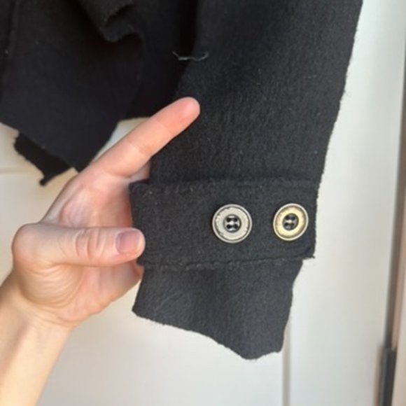 Free People Cinch Front Draped Hoodie Jacket Wool Black Sweater - Picture 7 of 8